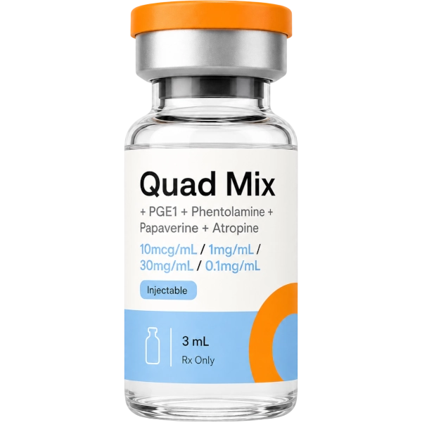 Quad Mix PGE1 + Phentolamine + Papaverine + Atropine 10mcg/mL / 1mg/mL / 30mg/mL / 0.1mg/mL Injectable · 3 mL