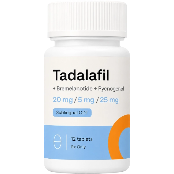 Tadalafil +Bremelanotide + Pycnogenol 20mg / 5mg / 25mg Sublingual ODT · 12 count