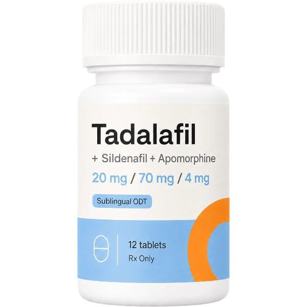 Tadalafil +Sildenafil + Apomorphine 20mg / 70mg / 4mg Sublingual ODT · 12 count