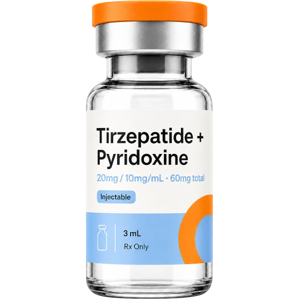 Tirzepatide Pyridoxine 20mg / 10mg/mL · 60mg total Injectable · 3 mL