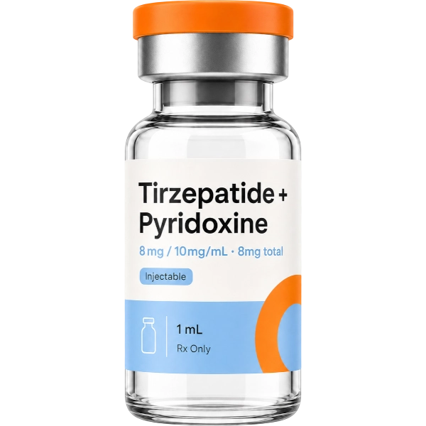 Tirzepatide Pyridoxine 8mg / 10mg/mL · 8mg total Injectable · 1 mL